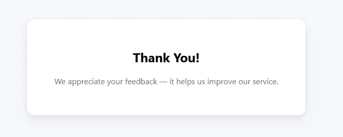 Thank-you page shown after the feedback is submitted